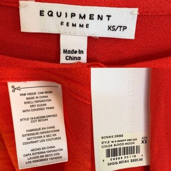 Equipment Bonnie Dress Size XS Blood Moon Red Orange Long Sleeve New - Picture 6 of 8